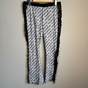 Bebe Sleepwear Womens Logo Print Pajama Pants Gray Black Lace Trim Medium Lounge
